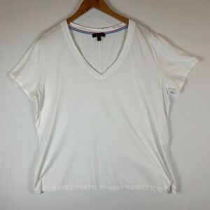 AYR White V-Neck Pima Cotton Short Sleeve T-shirt Top‎ Womens Size XL